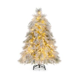 4.5/6/7 Feet Pre-Lit Snow Flocked Christmas Tree with Warm White LED Lights (size: 4.5 ft)