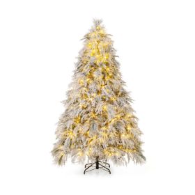 4.5/6/7 Feet Pre-Lit Snow Flocked Christmas Tree with Warm White LED Lights (size: 7 ft)
