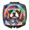 Shih Tzu Hippie Dawg Compact Mirror Decorative Travel Makeup Mirror for Women Girls Gifts Pocket Makeup Mirror Folding Handheld