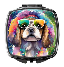 Shih Tzu Hippie Dawg Compact Mirror Decorative Travel Makeup Mirror for Women Girls Gifts Pocket Makeup Mirror Folding Handheld (Default: Default)