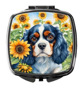 Cavalier Spaniel in Sunflowers Compact Mirror Decorative Travel Makeup Mirror for Women Girls Gifts Pocket Makeup Mirror Folding Handheld (Default: Default)