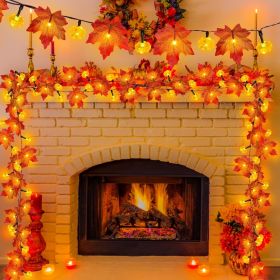 Timer & 3 Pack - 30Ft Fall Garland Fall Decorations for Home 60 LED Leafed Lights Patented Realistic Maples Leafed Battery Operated Autumn Fall Decor (Style: Maple garland with pumpkin)