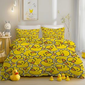 Duvet Cover Set: Kids Yellow Ducks Themed Brushed Microfiber Bedding for Boys Girls Room- Little Plastic Rubber Duck Print Comforter Cover with 2 Pill (Color: Yellow, size: Twin)
