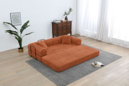 77.9'' Convertible Folding Sofa Bed â€“ 4-in-1 Modular Floor Couch, Corduroy Small Cloud Couch, Compressed Foldable Sleeper Sofa (Color: orange)
