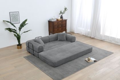Convertible Sleeper Sofa Bed, Corduroy Folding Sofa Bed with Fixed-Shape Frame, Fold Out Floor Mattress Couch, Lazy Compression Sofa for Living Room (Color: Dark Gray)