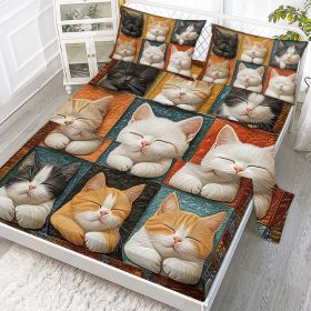 4pcs Cute Cat Cute Pet Series Beds 1 Bed Sheet 1 Bed Sheet And 2 Pillowcases Bedding, Suitable For All Seasons (Color: Yellow, size: Full)
