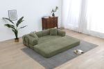 Convertible Sleeper Sofa Bed with Cylindrical Pillow, Corduroy Folding Mattress Couch with Fixed-Shape Frame