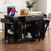 Fluted Kitchen Island with Trash Can Storage Cabinet, Power Outlet, Internal Storage Rack, Rolling Kitchen Islands on 5 Wheels with 3 Drawer