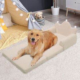 Tiara-Shaped Convertible Dog Bed And Sofa - 22.8"Ã—18.8"Ã—15.7" - 2-in-1 Luxurious Pet Bed With Plush Cushion And Machine-Washable Cover (Color: Cream)