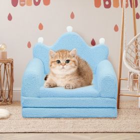Tiara-Shaped Convertible Dog Bed And Sofa - 22.8"Ã—18.8"Ã—15.7" - 2-in-1 Luxurious Pet Bed With Plush Cushion And Machine-Washable Cover (Color: lightblue)