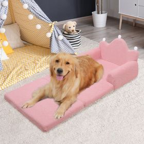Tiara-Shaped Convertible Dog Bed And Sofa - 22.8"Ã—18.8"Ã—15.7" - 2-in-1 Luxurious Pet Bed With Plush Cushion And Machine-Washable Cover (Color: Pink)