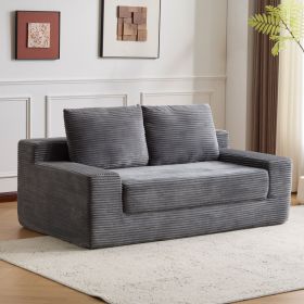 Loveseat Sofa, Comfortable Deep Seat Sofa Bed, Modern Small Corduroy Couch for Living Room Bedroom,Reversible Cushion with Pillows (Color: Grey)