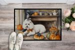 NEW Bichon Frise Fall Kitchen Pumpkins Doormat Front Door Mat Indoor Outdoor Rugs for Entryway, Non Slip Washable Low Pile, 18H X 27W