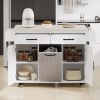 Kitchen Island with Trash Can Storage Cabinet, Kitchen Cart with Drop Leaf, Spice Rack, Towel Rack and Drawer
