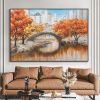 Hand Painted Oil Painting Bridging Testimony Of Time Landscape Painting Autumn Painting Wall Art for Living Room Trees Painting Urban Painting Nature