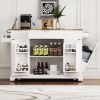 Fluted Kitchen Island with Trash Can Storage Cabinet, Power Outlet, Internal Storage Rack, Rolling Kitchen Islands on 5 Wheels with 3 Drawer