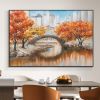 Hand Painted Oil Painting Bridging Testimony Of Time Landscape Painting Autumn Painting Wall Art for Living Room Trees Painting Urban Painting Nature