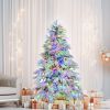 6FT Pre-Lit Spruce Snow Flocked Christmas Tree, Artificial Hinged Xmas Tree with 300 Multi-Color LED Lights, 8 Flashing Modes &790 Snow Branch Tips, H
