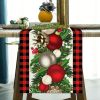 1pc Christmas Table Runner, Red And Black Buffalo Check Plaid Pine Cone Merry Xmas Waterproof Stain Resistant Seasonal Winter Holiday Table Runner