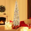 4/5/6 Feet Pre-Lit Artificial Christmas Tree Snow-Flocked Slim Pencil Xmas Decor