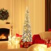 4/5/6 Feet Pre-Lit Artificial Christmas Tree Snow-Flocked Slim Pencil Xmas Decor