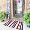 "American Flag Doormat - Red White Blue Striped Non-Woven Rug for Front Door, Summer Holiday Decor"