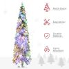 Tall Prelit Pencil Artificial Christmas Tree Holiday DÃ©cor with Snow Flocked Branches, Warm White or Colorful LED Lights, Downswept Shape