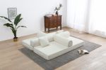 Convertible Sleeper Sofa Bed with Cylindrical Pillow, Corduroy Folding Mattress Couch with Fixed-Shape Frame