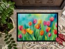 NEW Tulips in Watercolor Doormat Front Door Mat Indoor Outdoor Rugs for Entryway, Non Slip Washable Low Pile, 18H X 27W