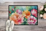 NEW Indiana Peonies in Watercolor Doormat Front Door Mat Indoor Outdoor Rugs for Entryway, Non Slip Washable Low Pile, 18H X 27W