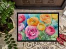 NEW Ranunculus in Watercolor Doormat Front Door Mat Indoor Outdoor Rugs for Entryway, Non Slip Washable Low Pile, 18H X 27W