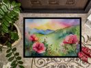 NEW North Dakota Wild Prairie Roses in Watercolor Doormat Front Door Mat Indoor Outdoor Rugs for Entryway, Non Slip Washable Low Pile, 18H X 27W