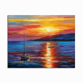 Modern Hand Made Oil Painting Abstract Seascape Wall Art Decorative Canvas Sea Boat (size: 70x140cm)