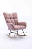 Rocking Chair, Soft Teddy Velvet Fabric Rocking Chair for Nursery, Comfy Wingback Glider Rocker with Safe Solid Wood Base for Living Room Bedroom Bal