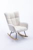 Rocking Chair, Soft Teddy Velvet Fabric Rocking Chair for Nursery, Comfy Wingback Glider Rocker with Safe Solid Wood Base for Living Room Bedroom Bal