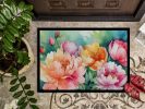 NEW Indiana Peonies in Watercolor Doormat Front Door Mat Indoor Outdoor Rugs for Entryway, Non Slip Washable Low Pile, 18H X 27W