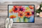 NEW Gerbera Daisies in Watercolor Doormat Front Door Mat Indoor Outdoor Rugs for Entryway, Non Slip Washable Low Pile, 18H X 27W