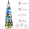 Tall Prelit Pencil Artificial Christmas Tree Holiday DÃ©cor with Snow Flocked Branches, Warm White or Colorful LED Lights, Downswept Shape