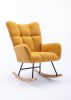 Rocking Chair, Soft Teddy Velvet Fabric Rocking Chair for Nursery, Comfy Wingback Glider Rocker with Safe Solid Wood Base for Living Room Bedroom Bal