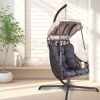 Swing Egg Chair with Stand Indoor Outdoor, UV Resistant Cushion Hanging Chair with Cup Holder, Anti-Rust with Wicker Rattan Frame 350lbs Capacity Ham