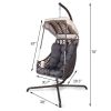 Swing Egg Chair with Stand Indoor Outdoor, UV Resistant Cushion Hanging Chair with Cup Holder, Anti-Rust with Wicker Rattan Frame 350lbs Capacity Ham