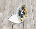 Cavalier Spaniel in Sunflowers Compact Mirror Decorative Travel Makeup Mirror for Women Girls Gifts Pocket Makeup Mirror Folding Handheld