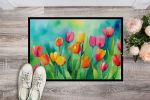 NEW Tulips in Watercolor Doormat Front Door Mat Indoor Outdoor Rugs for Entryway, Non Slip Washable Low Pile, 18H X 27W