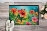 NEW Hawaii Hawaiian Hibiscus in Watercolor Doormat Front Door Mat Indoor Outdoor Rugs for Entryway, Non Slip Washable Low Pile, 18H X 27W
