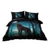 Vintage Wolf Duvet Cover Set Green Sunset Retro Wolf Comforter for Teen Boys Wolf Galaxy Star Forest Bedding Set