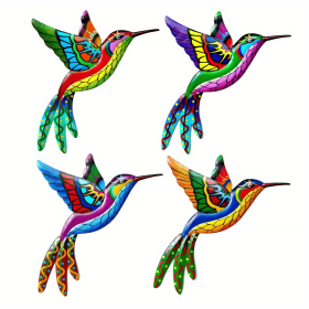 1pc/4pcs, Metal Hummingbird Wall Art Decor, Colorful Birds 3D Indoor Outdoor, Hanging (Color: 4 Packs)