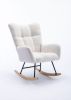 Rocking Chair, Soft Teddy Velvet Fabric Rocking Chair for Nursery, Comfy Wingback Glider Rocker with Safe Solid Wood Base for Living Room Bedroom Bal