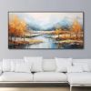 Hand Painted Oil Painting Original Snowy Mountain Canvas Oil Painting Custom Autumn Forest Wall Art Abstract River Landscape Painting Modern Living Ro