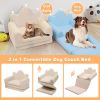 Tiara-Shaped Convertible Dog Bed And Sofa - 22.8"Ã—18.8"Ã—15.7" - 2-in-1 Luxurious Pet Bed With Plush Cushion And Machine-Washable Cover