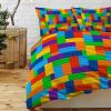 3pc Colorful Toy Building Blocks Background Pattern Duvet Cover Set, Fun and Colorful Bedding Sets for Kids Teen Boys Girls